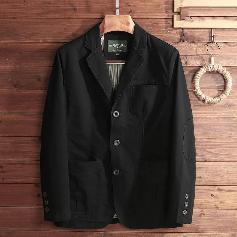 Blazer Homme KIDWHXR Printemps Vintage Simple Boutonnage Poches Col Rabattu Manches Longues Coupe Ample Décontracté