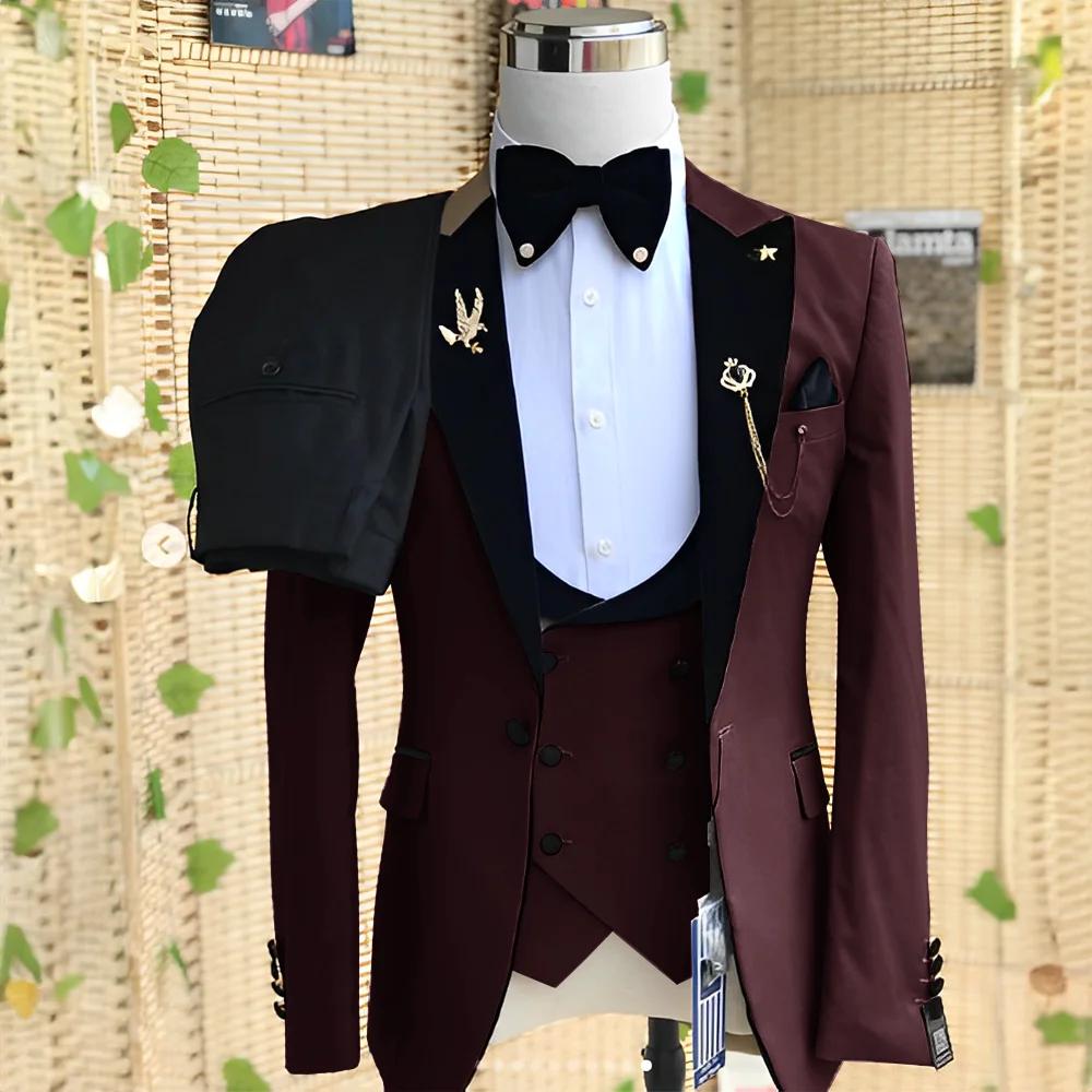 Ensemble de costume 3 pièces pour hommes de mariage (veste pantalon gilet) smoking de marié Blazer formel
