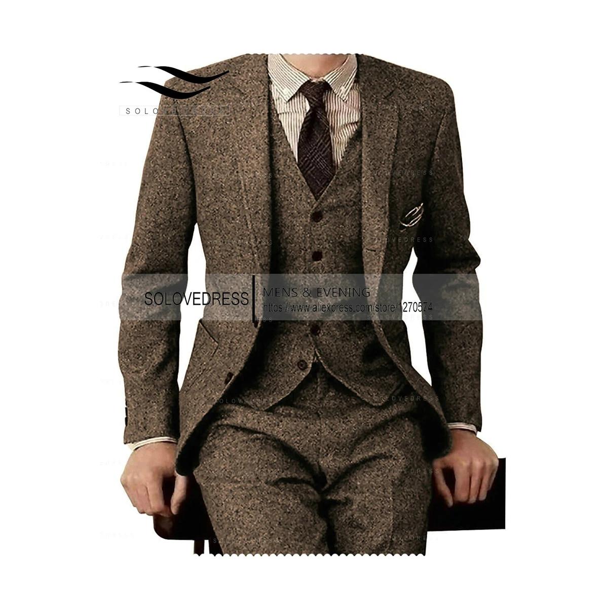 Costume 3 Pièces en Tweed Brun pour Homme