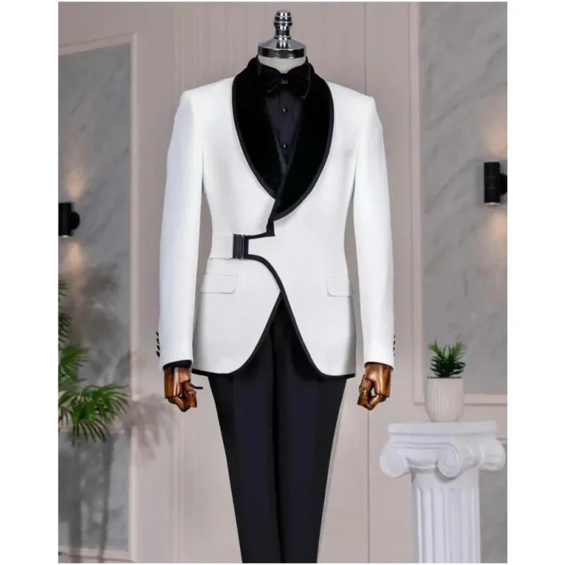 Costumes pour hommes élégants 2 pièces avec revers châle à boucle