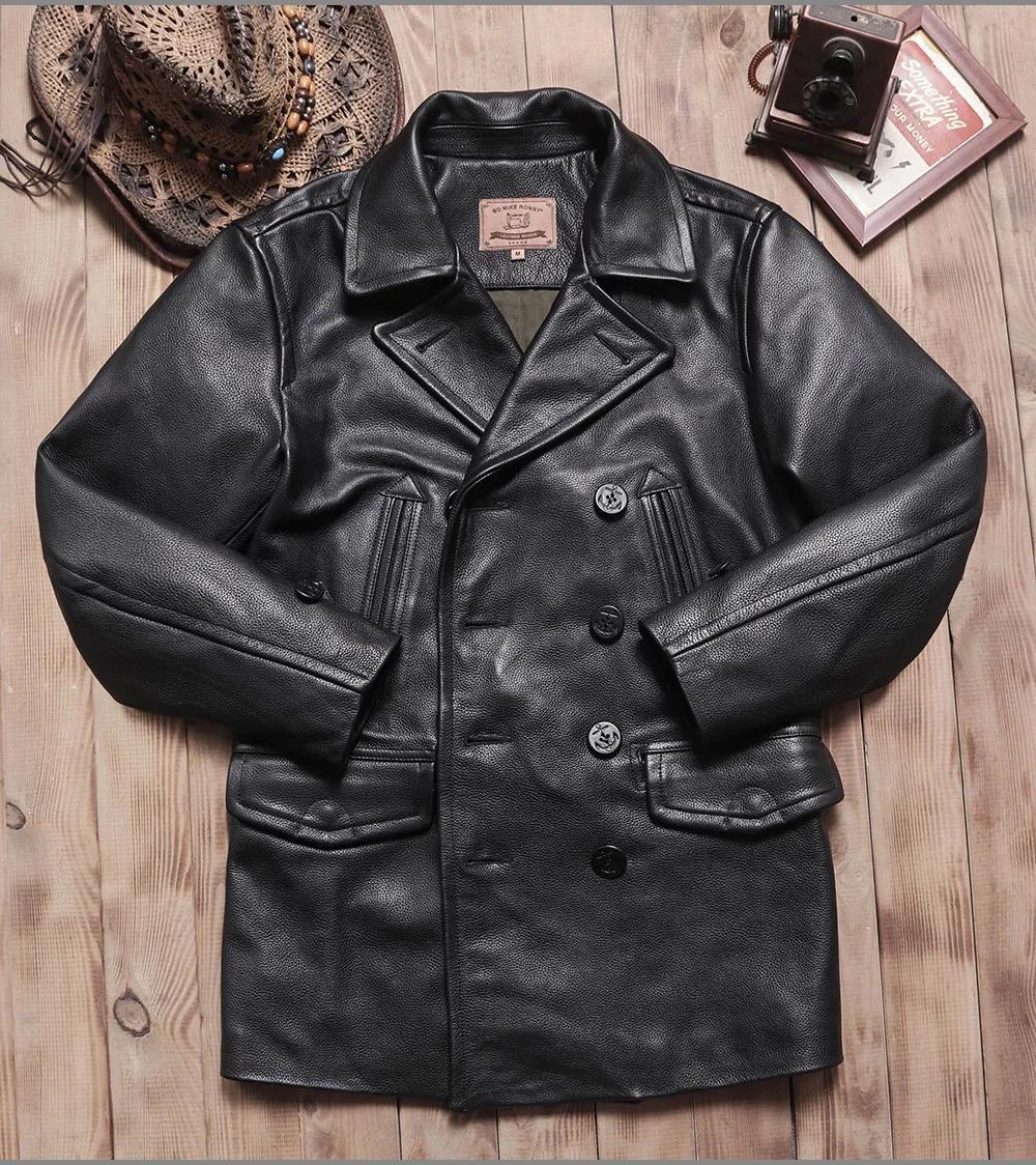 Veste en cuir noire d'hiver pour homme