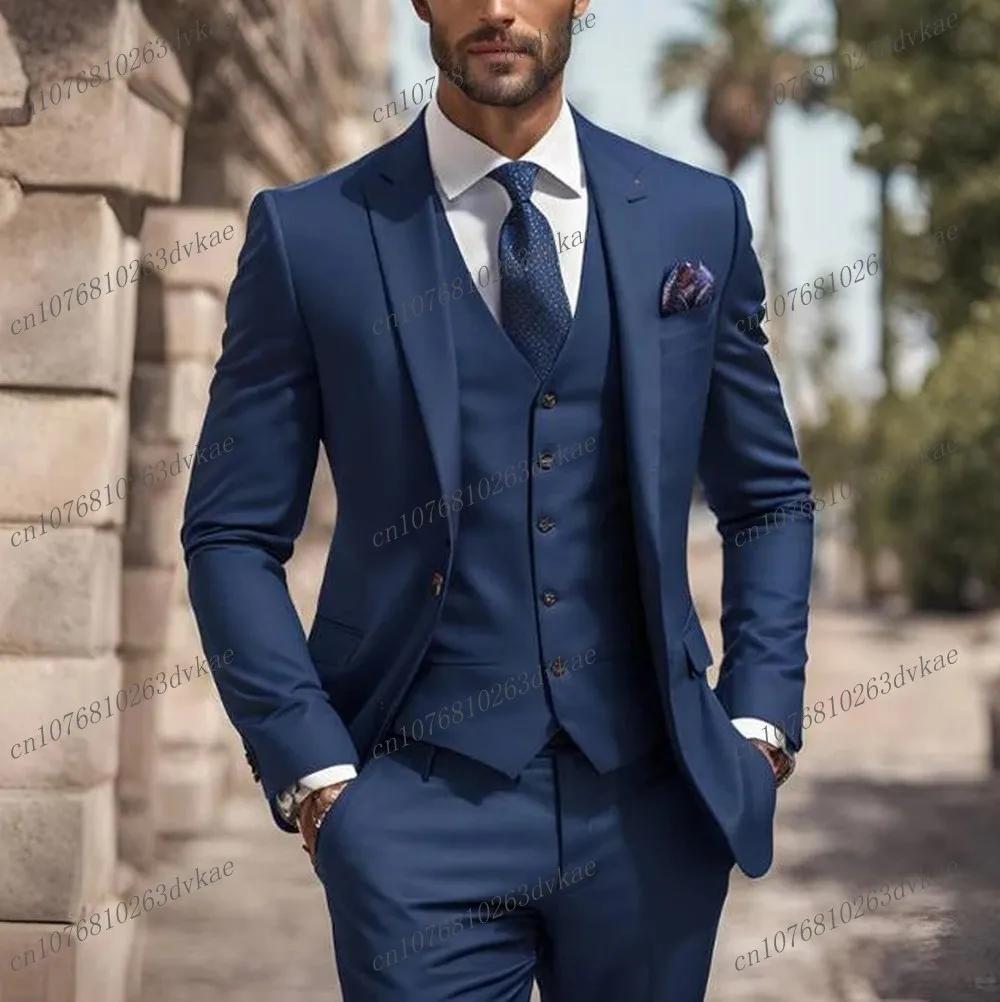 Nouveau bleu marine hommes d'affaires costume marié Groomsman fête de mariage bal mâle Occasion formelle Tuxedos 3 pièces ensemble Blazer gilet pantalon