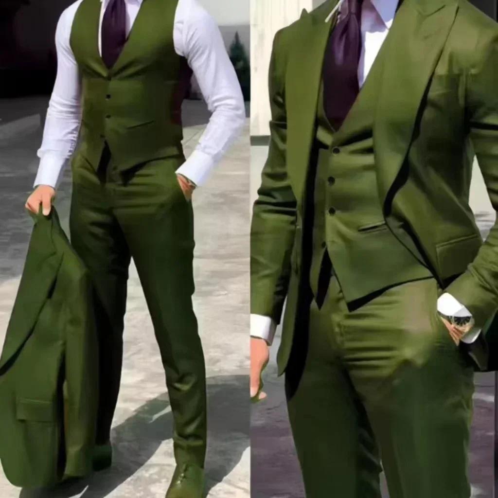 Costumes pour hommes 3 pièces coupe ajustée mariage pointe revers smoking garçons d'honneur Blazer pantalon gilet