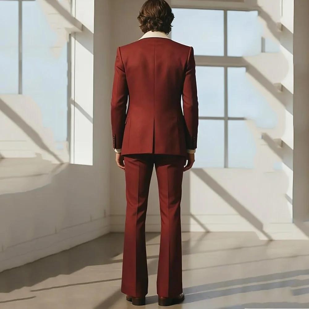 Costume Homme Couleur Unie 2 Pièces Tendance Rétro Évasé Blazer Simple Boutonnage Coupe Slim Tenue Formelle Affaires Mariage Soirée Bal de Promo