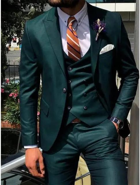 Bleu foncé 3 pièces mince hommes mode Costume Cutsom marié Mariage smoking bal