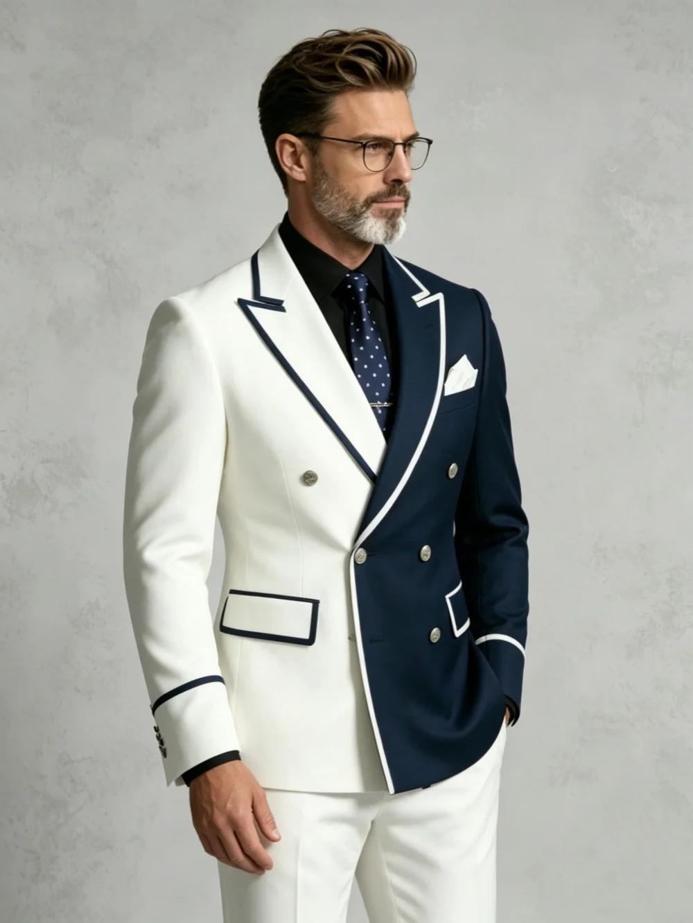 Costume homme blanc et bleu marine contrasté