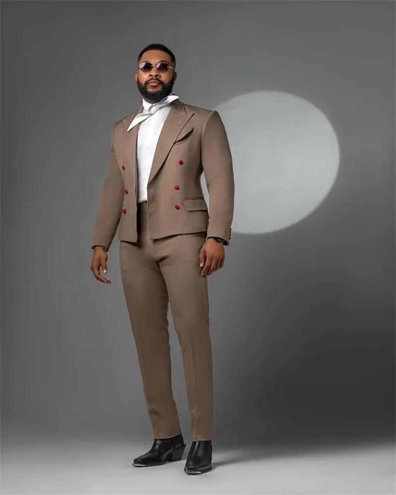 Ensemble de costumes pour hommes marron 2 pièces : Blazer et pantalon en coton
