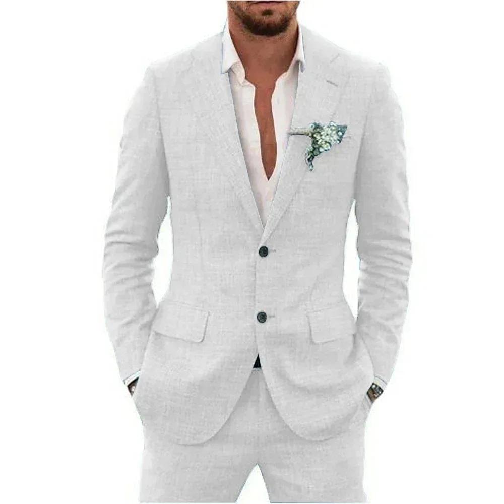 Costume décontracté en lin bleu ciel pour homme