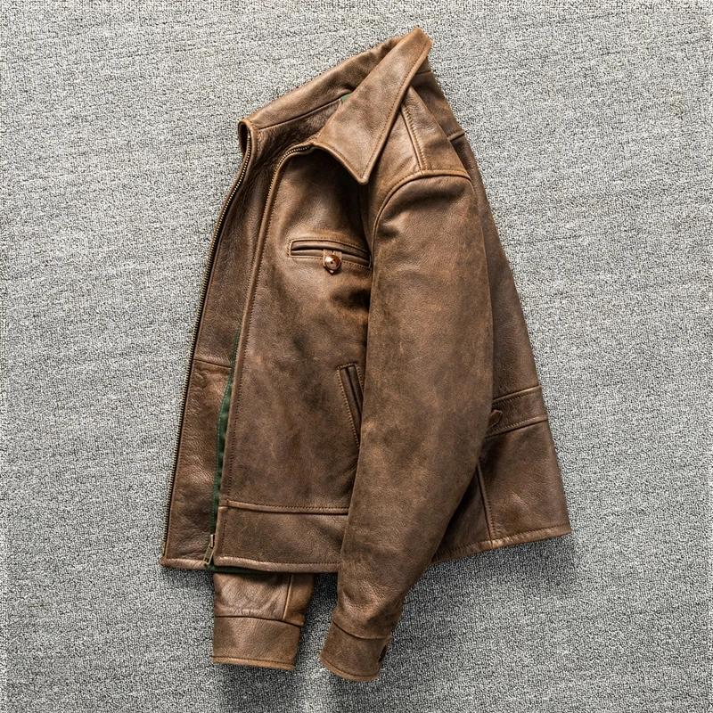 Veste en cuir marron pour homme