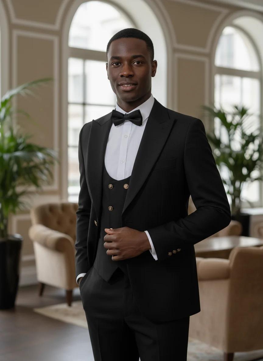 Ensemble 3 pièces noir pour homme : Costume de marié élégant