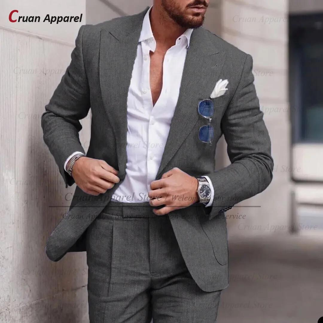 Ensemble de Blazer et Pantalon en Lin Bleu Ciel pour Homme