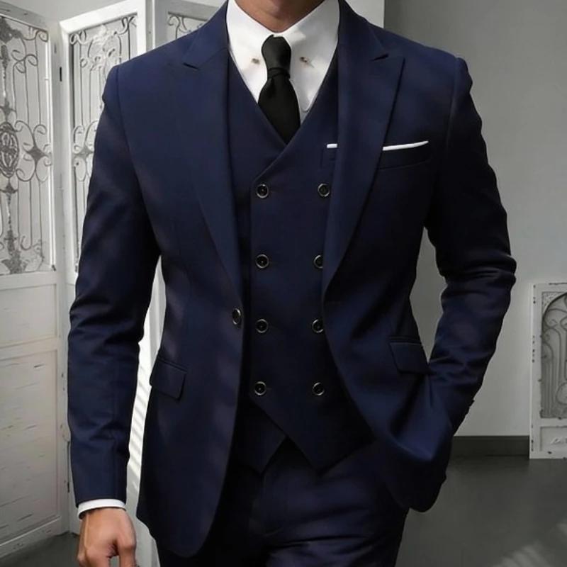 Ensemble de costume classique 3 pièces pour homme - Blazer ajusté à revers crantés avec gilet et pantalon