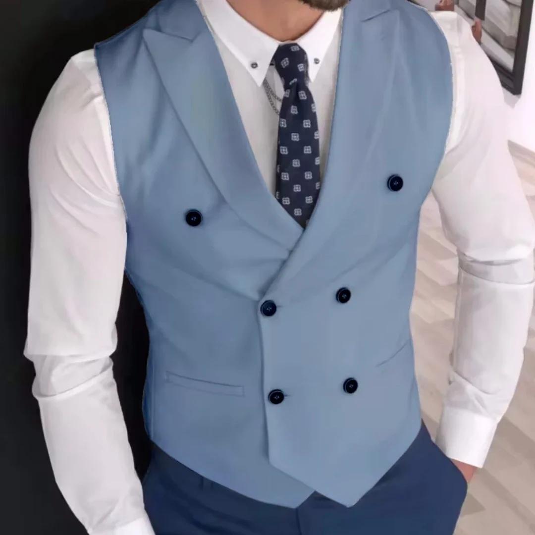 Hommes gilet ivoire Double bouton solide avec revers