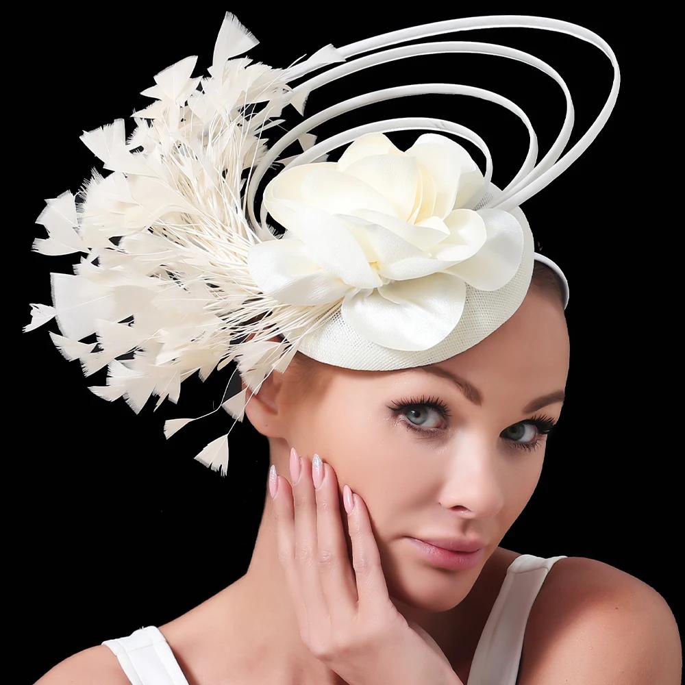 Nouveau Beige course Occasion Fascinator chapeaux nœud papillon mariée mariage église