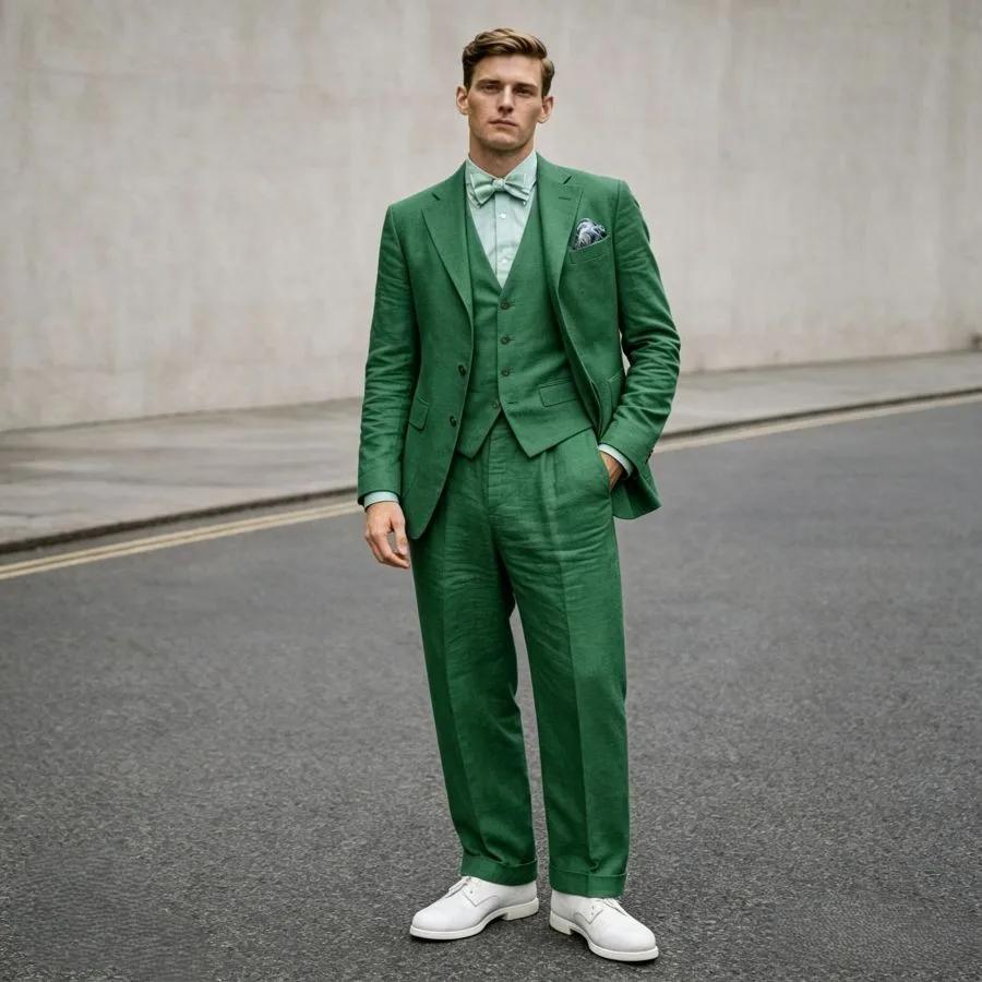 Costume homme en lin bleu ciel 3 pièces