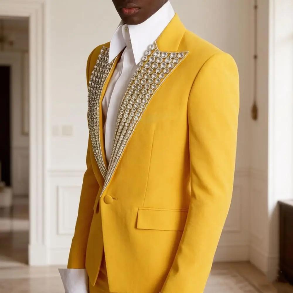 Costumes de Luxe Perlés pour Hommes Coupe Slim 2 Pièces Sur Mesure pour Marié