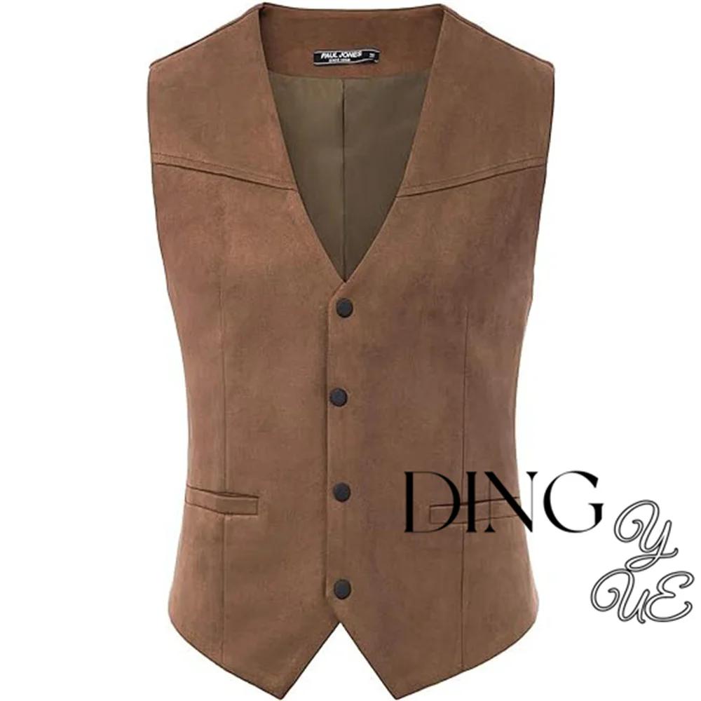 Gilet de costume en cuir suédé pour hommes