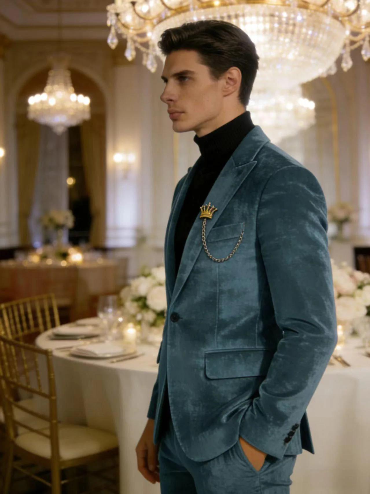 Blazer en velours vert sarcelle pour homme