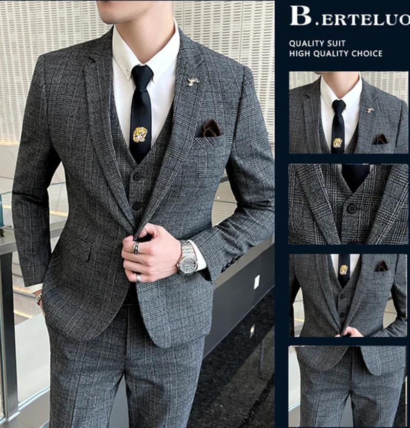 Costume de Boutique (Blazer + Gilet + Pantalon) pour Homme – Style Lin Élégant pour le Travail