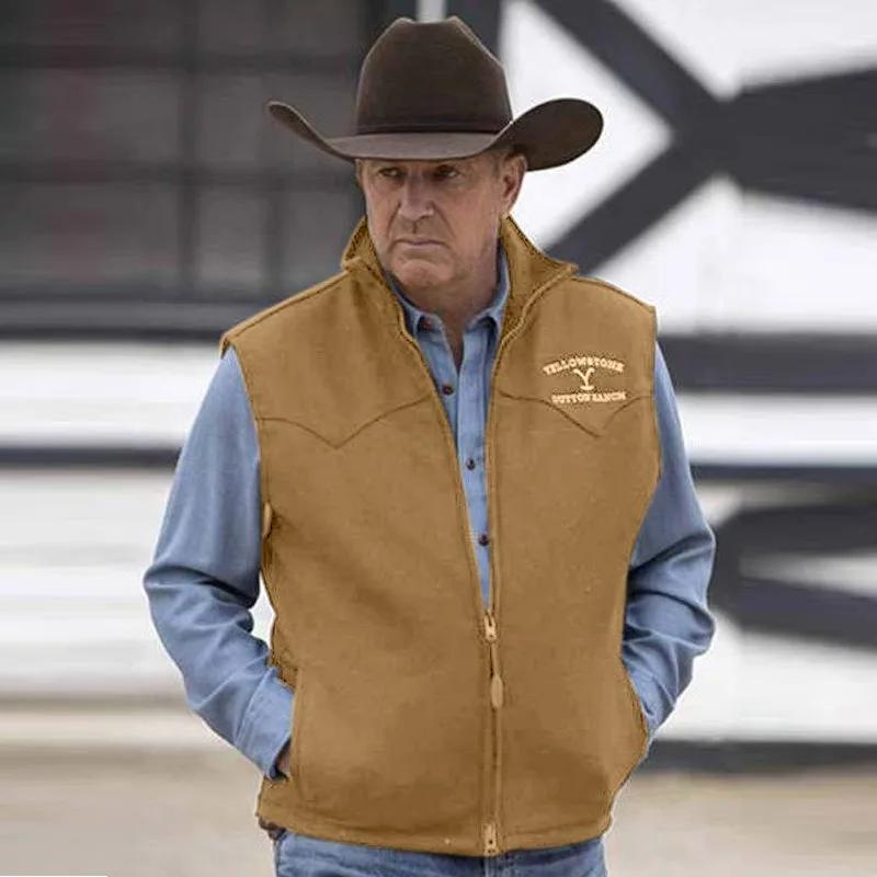 Gilet brodé pour homme avec fermeture éclair et revers