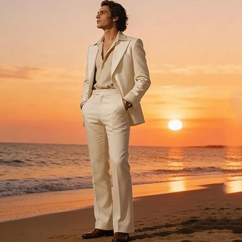 Costume Homme Couleur Unie 2 Pièces Tendance Rétro Évasé Blazer Simple Boutonnage Coupe Slim Tenue Formelle Affaires Mariage Soirée Bal de Promo
