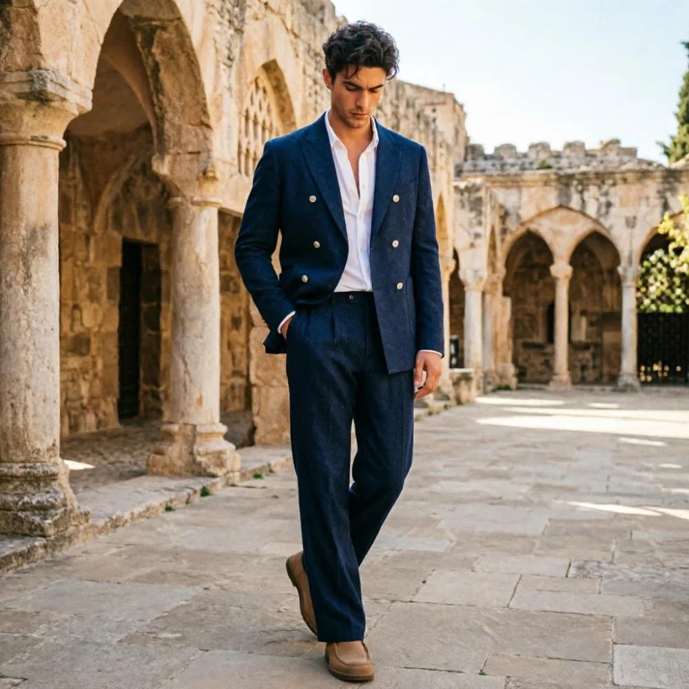 Costume homme en lin vert sauge