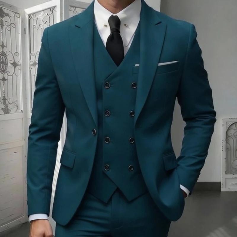 Ensemble de costume classique 3 pièces pour homme - Blazer ajusté à revers crantés avec gilet et pantalon