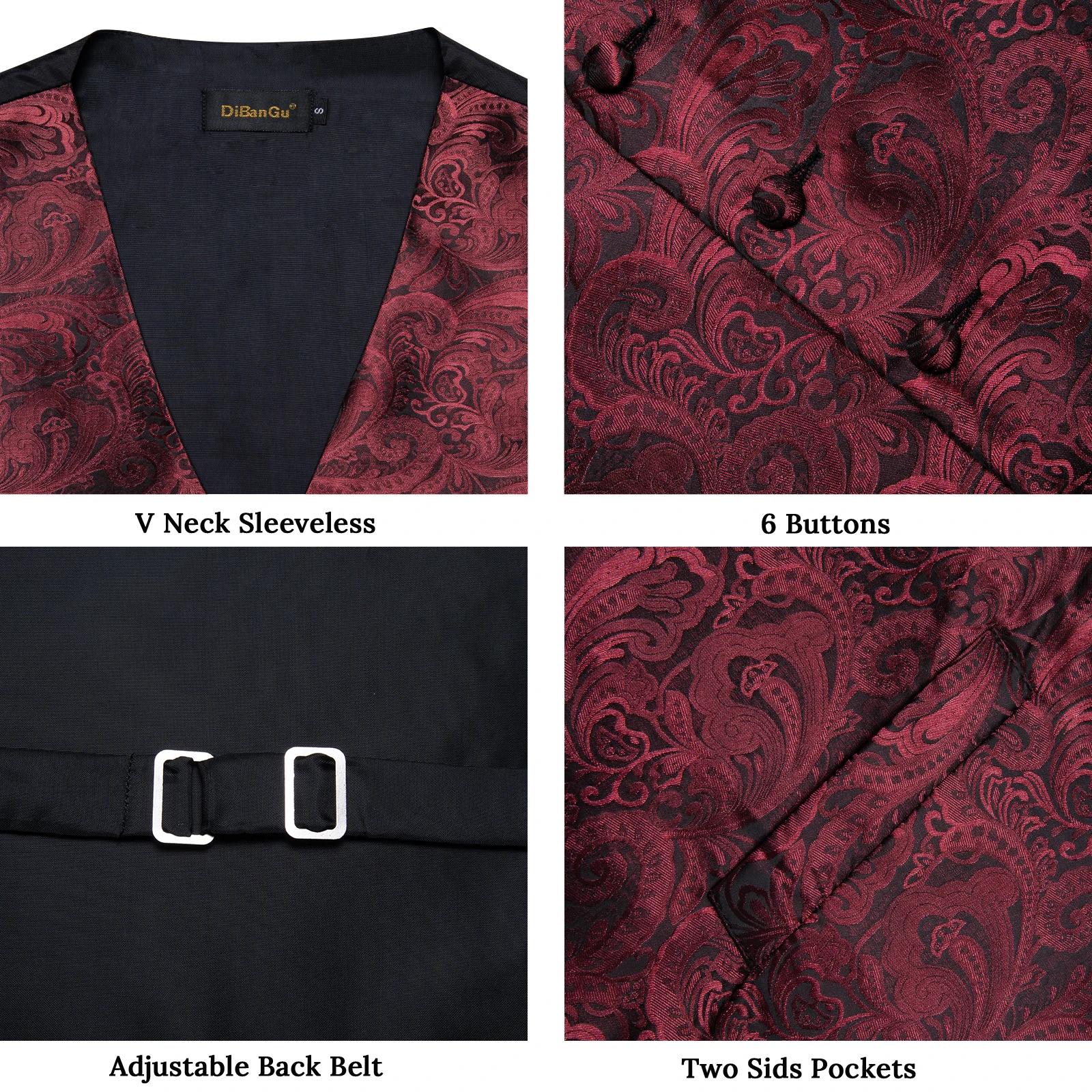 Ensemble complet d'accessoires pour gilet Paisley bordeaux : nœud papillon