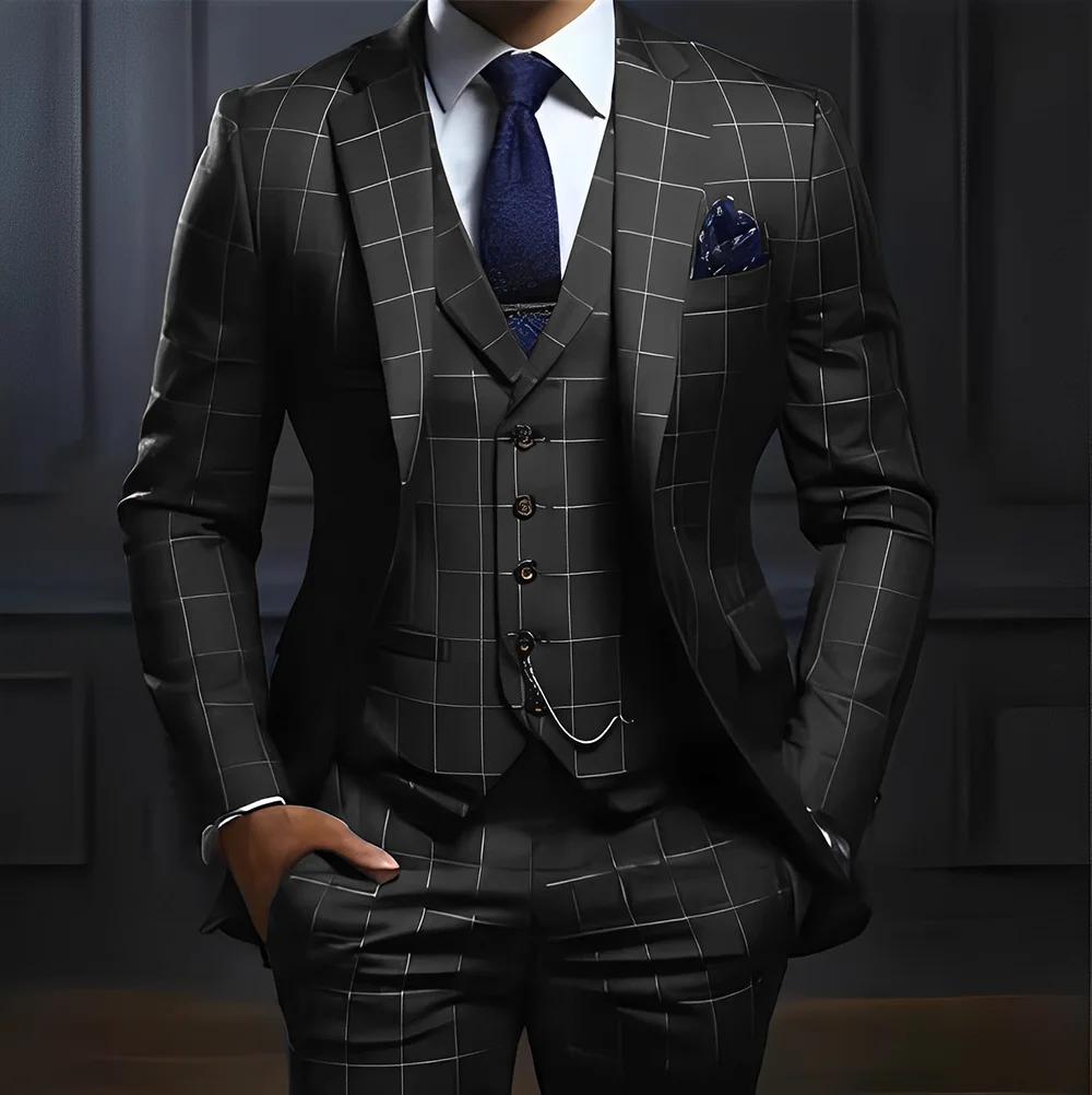 Costume 3 pièces à carreaux pour hommes