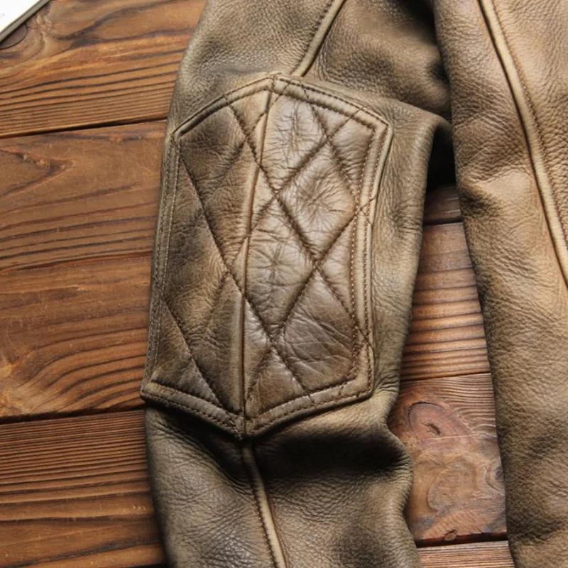 Veste en cuir d'hiver kaki pour homme