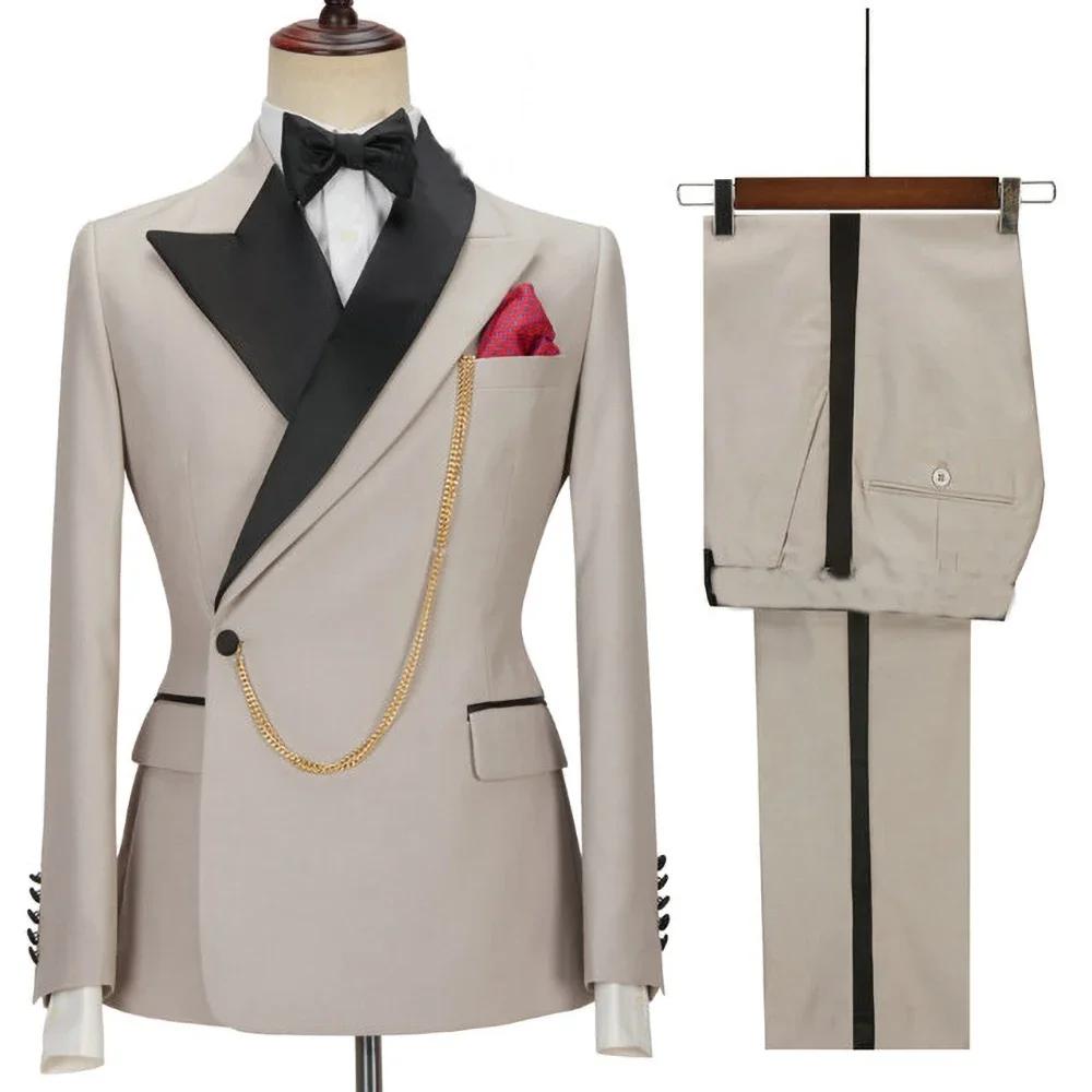 Dernière conception jaune hommes costumes revers à pointe un bouton décontracté mince mâle costume affaires mariage marié élégant 2 pièces Blazer pantalon