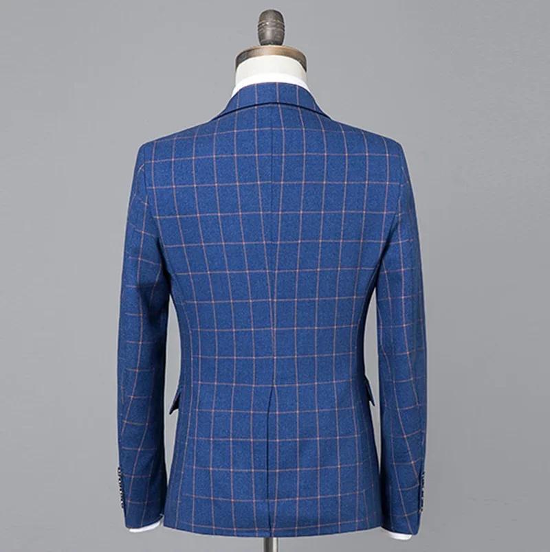 Costume (Blazer + gilet + pantalon) homme Style italien mode affaires élégant Gentleman Plaid mince décontracté