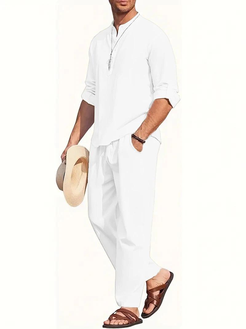 Ensemble de costume en lin blanc pour homme
