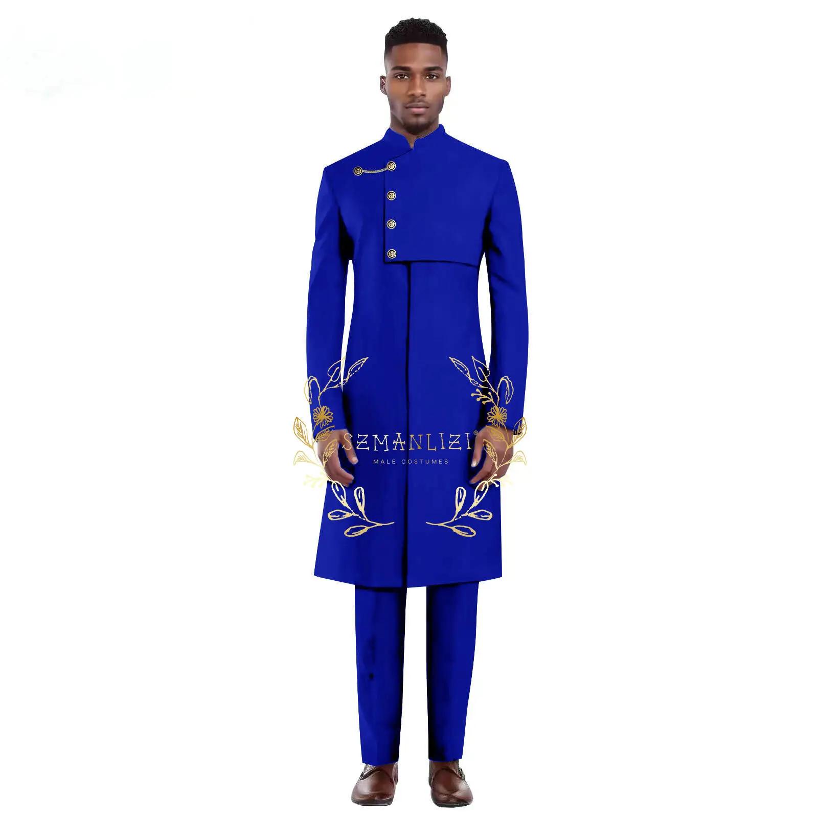 Ensemble 2 pièces manteau Long bleu Royal pour hommes