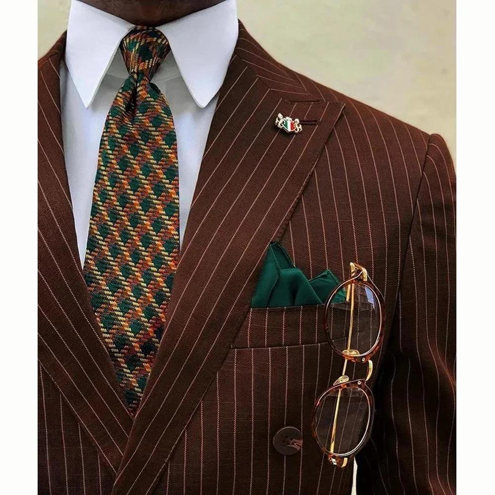 Costume 2 Pièces à Rayures Brunes pour Homme