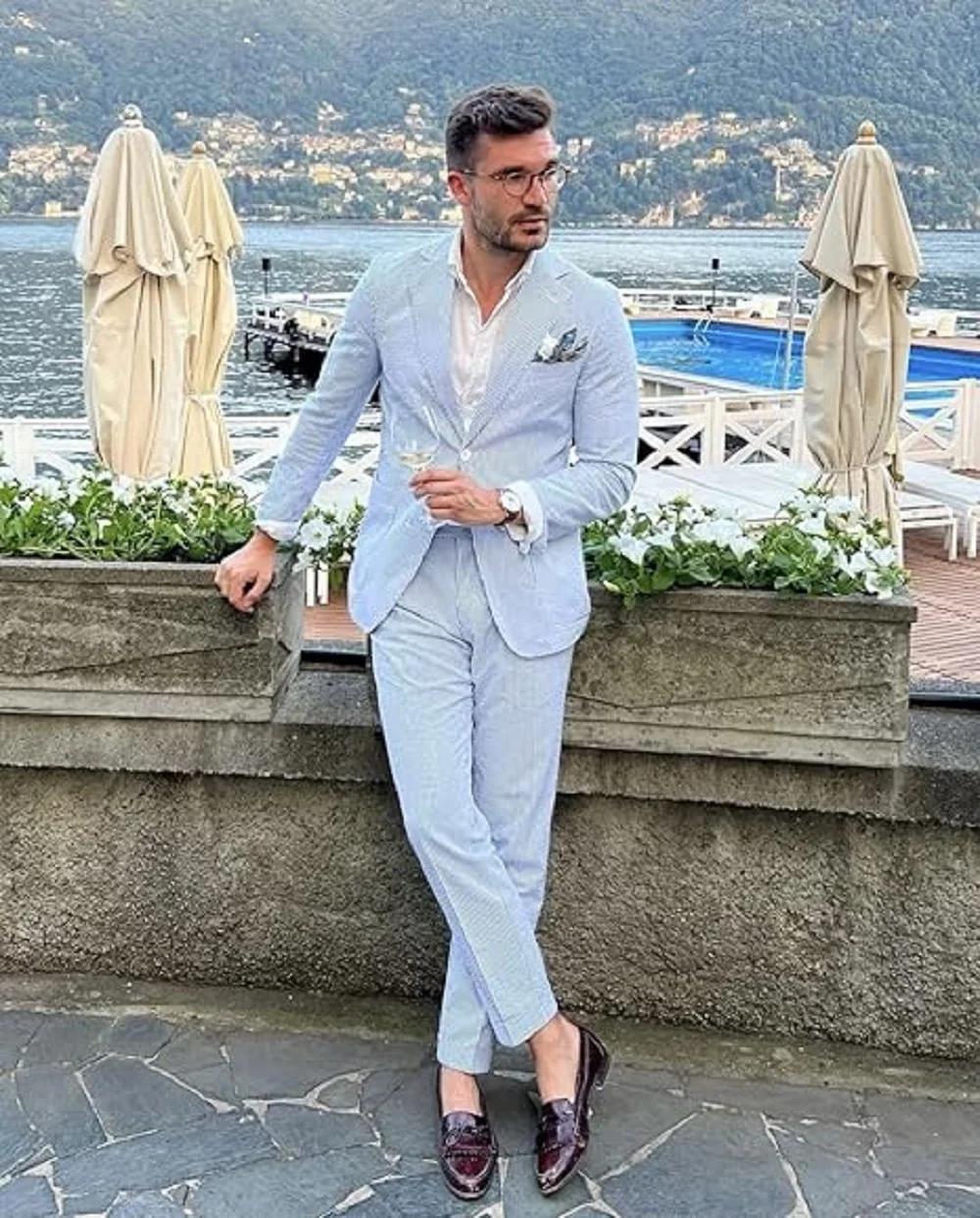 Costumes rayés en Seersucker pour hommes