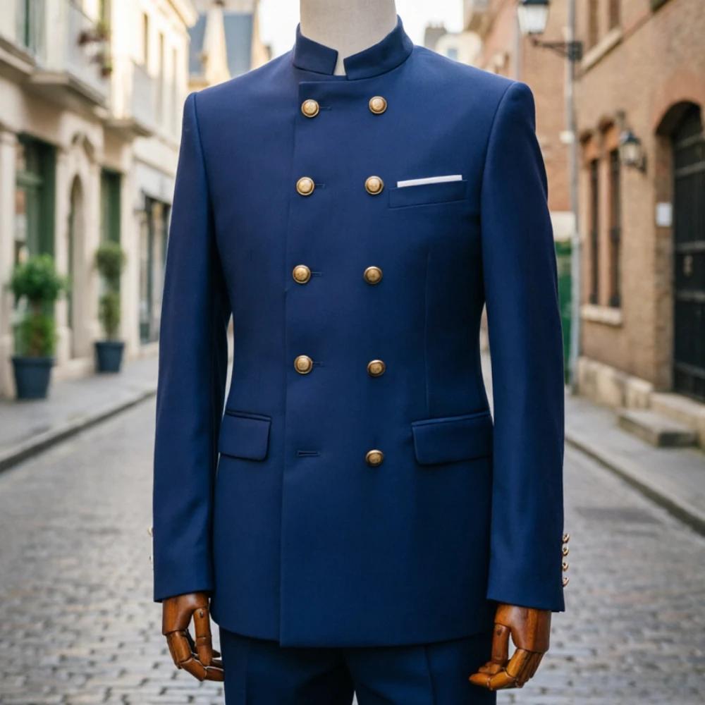 Costumes à double boutonnage pour hommes avec col montant
