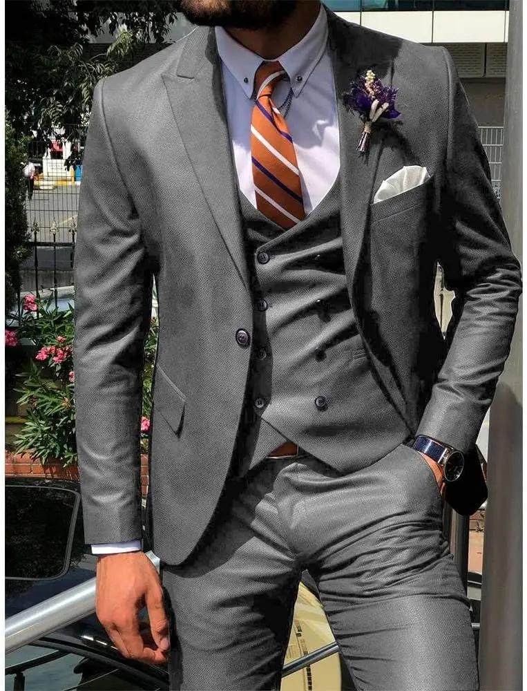 Bleu foncé 3 pièces mince hommes mode Costume Cutsom marié Mariage smoking bal