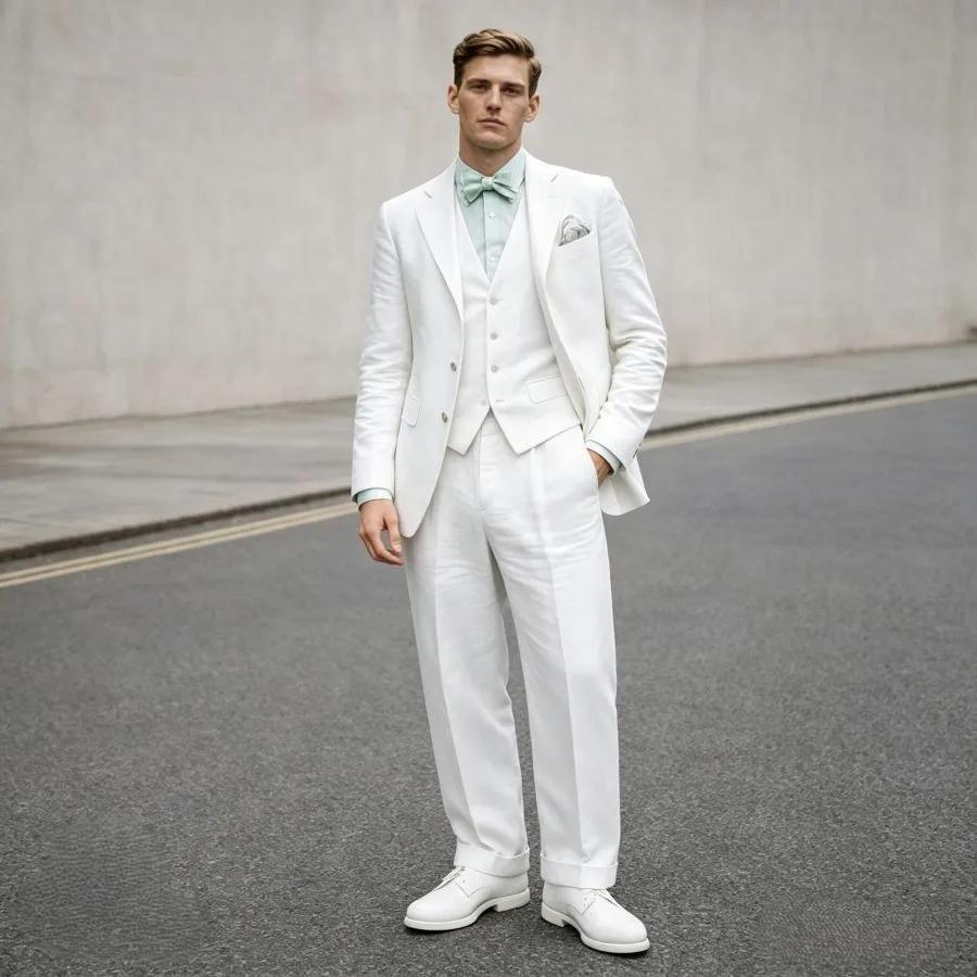 Costume homme en lin bleu ciel 3 pièces