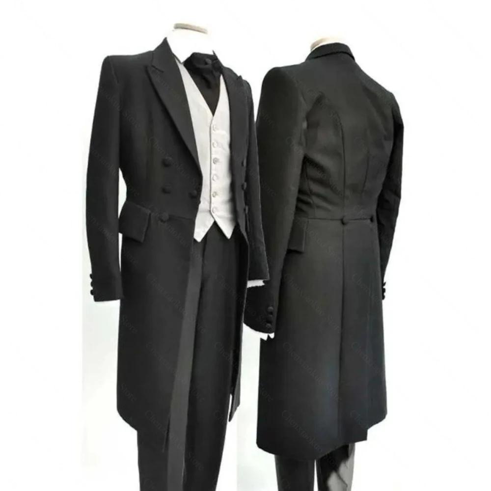 Costumes pour hommes noir mode mariage manteau marié Chic pic revers Double boutonnage costume masculin 3 pièces (Blazer + gilet + pantalon)