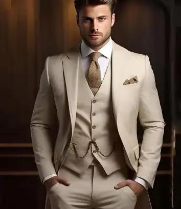 Costumes pour hommes coupe ajustée 3 pièces costume masculin veste gilet avec pantalon smoking de mariage