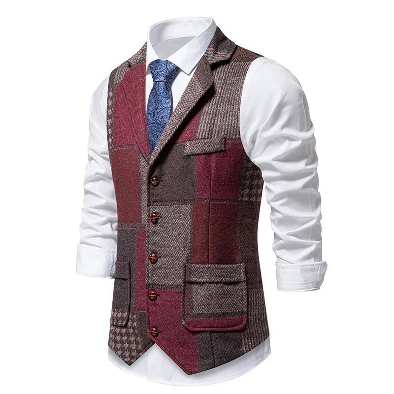 Gilet vert à carreaux en Tweed pour hommes