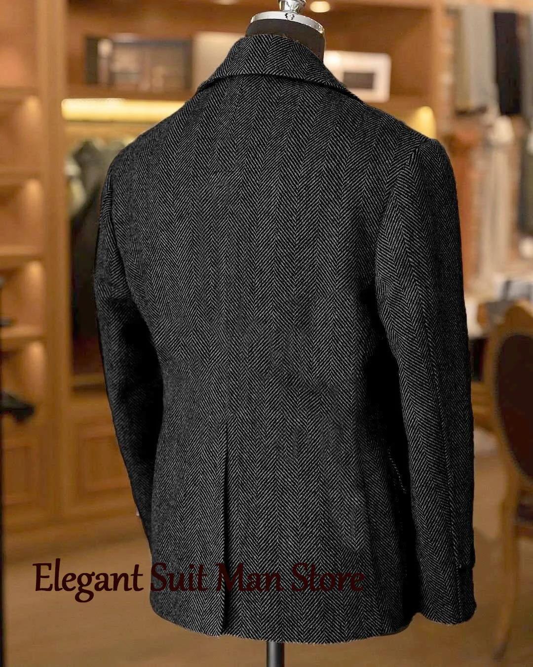 Automne homme costume manteau Double boutonnage laine chevrons Blazer à la mode décontracté affaires veste courte