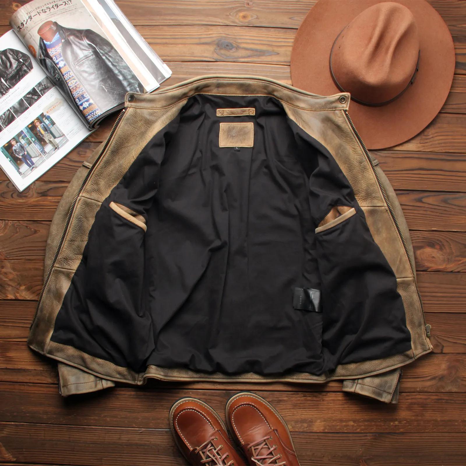 Veste en cuir d'hiver kaki pour homme
