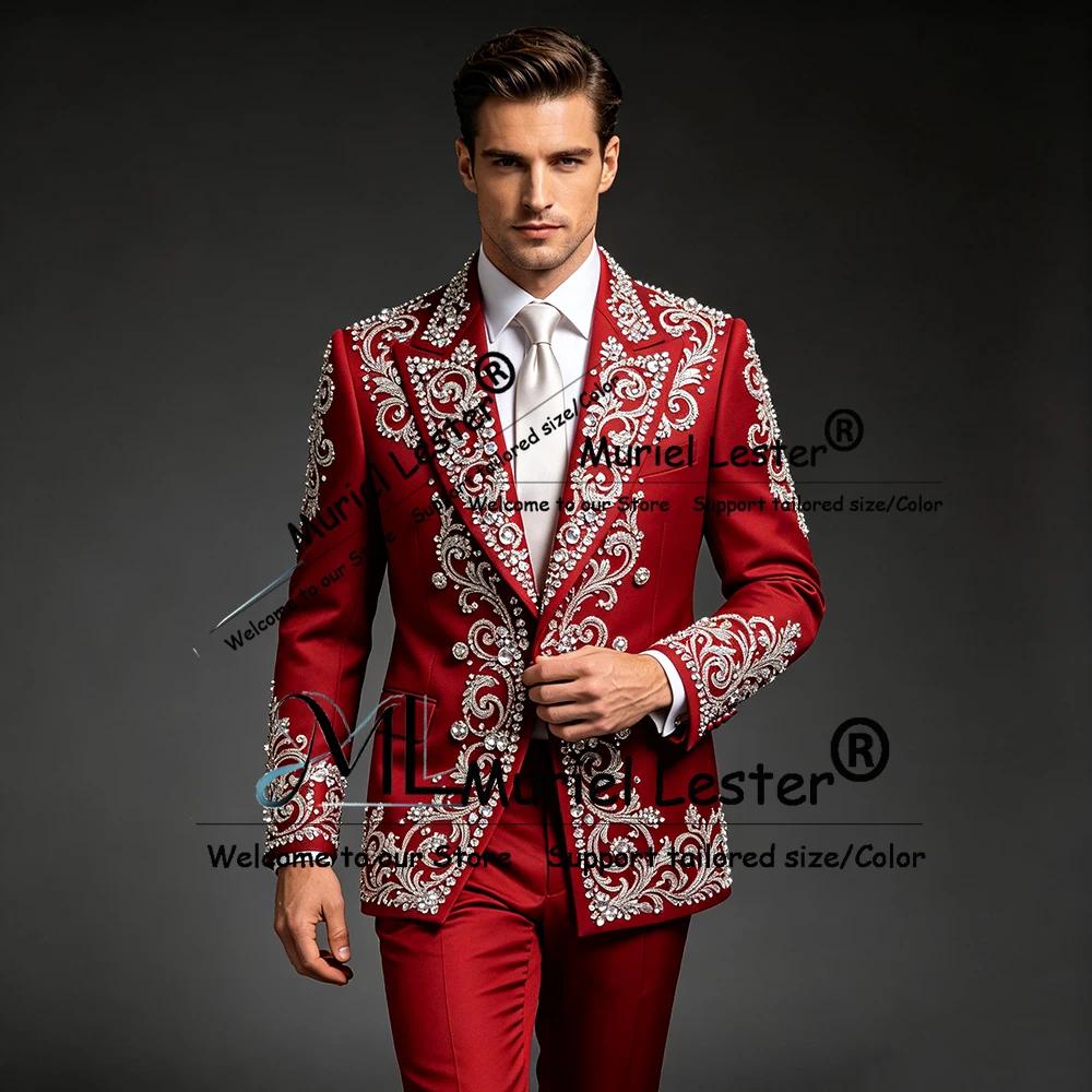 Costume de mariage rouge exquis pour homme
