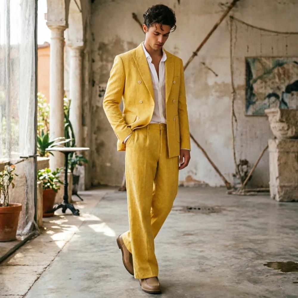 Costume homme en lin vert sauge
