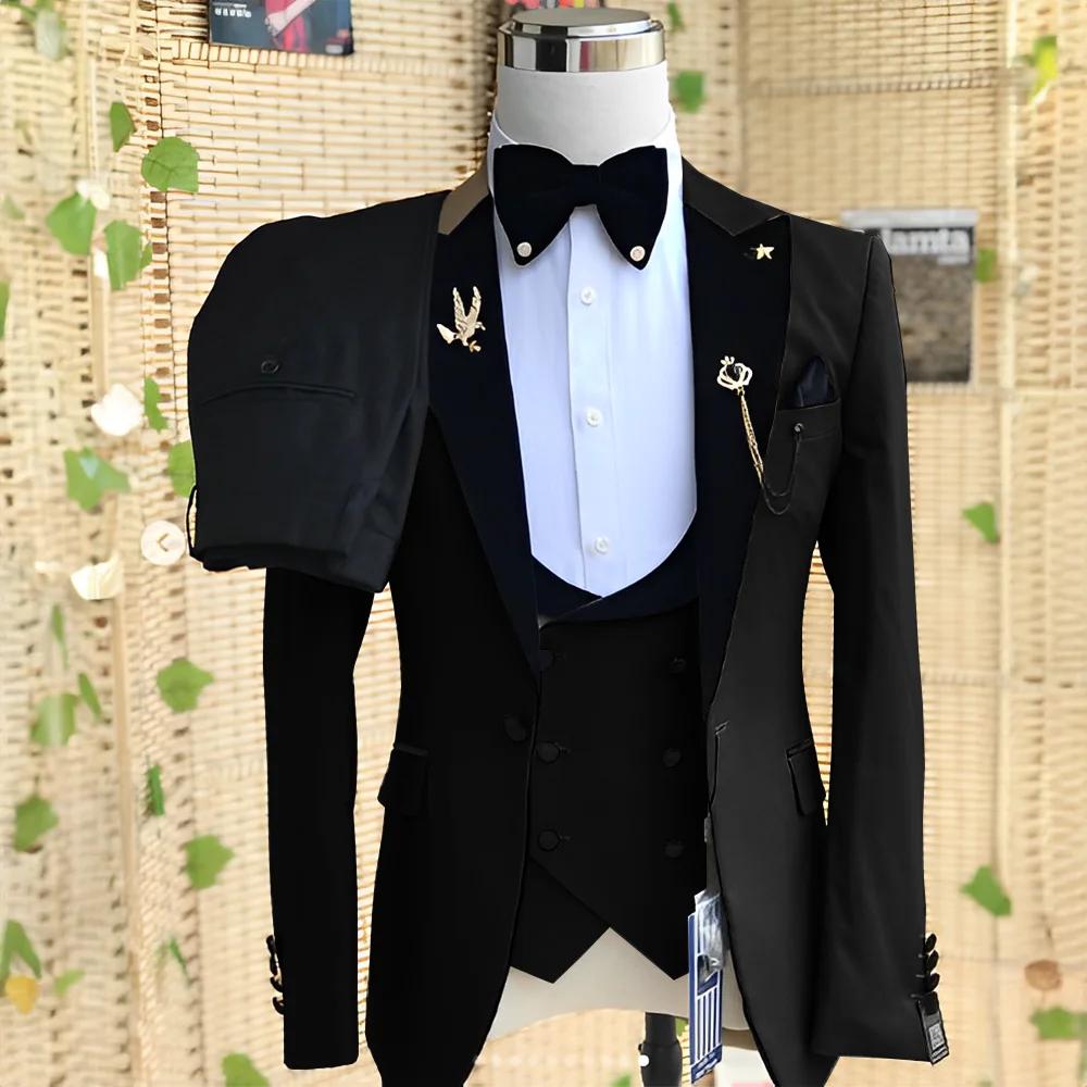 Ensemble de costume 3 pièces pour hommes de mariage (veste pantalon gilet) smoking de marié Blazer formel