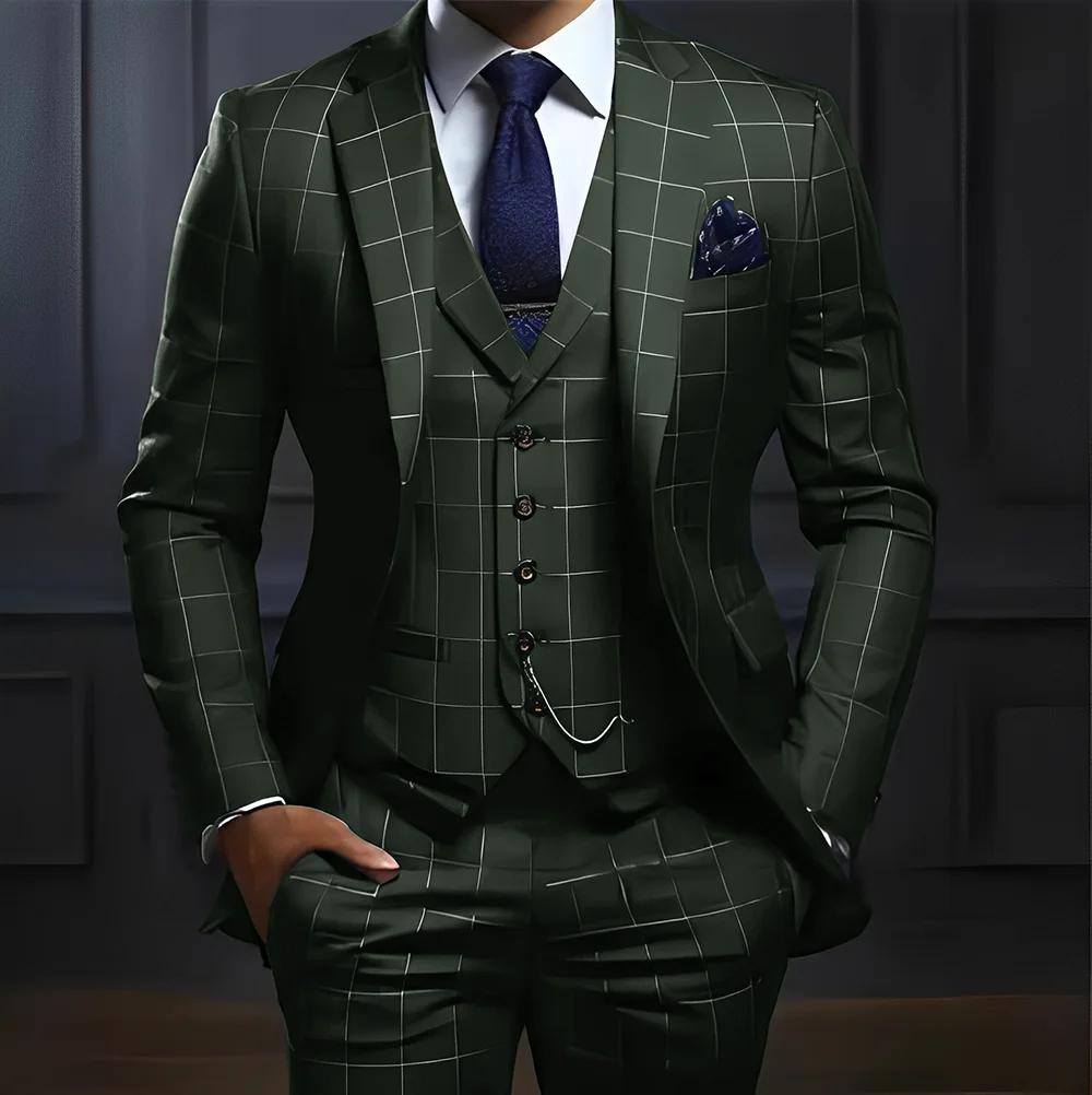 Costume 3 pièces à carreaux pour hommes