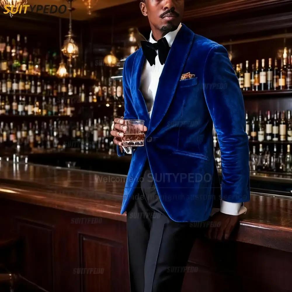 Blazer de costume en velours Vintage pour Hommes