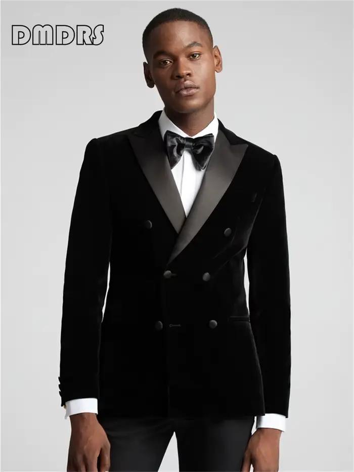 Blazer à double boutonnage en velours pour hommes, veste trempée personnalisée de grande taille, smo